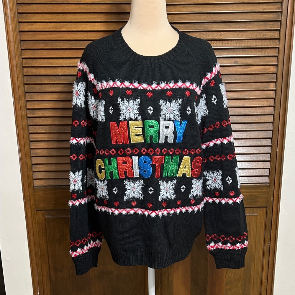 Holiday Time Merry Christmas Snowflake Festive Party Ugly Sweater Size L 12/14
